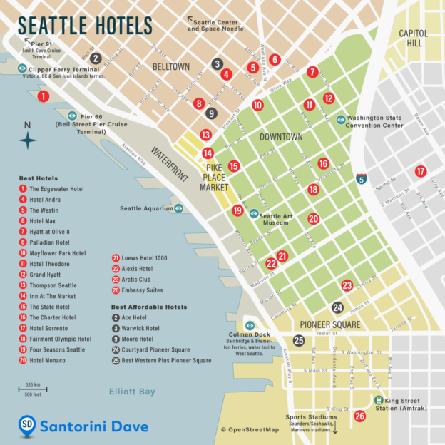 seattle cruise ship port hotels map