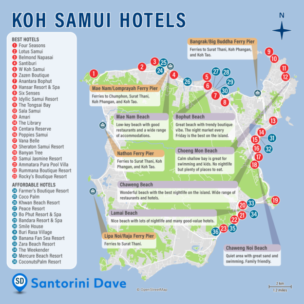 KOH SAMUI HOTEL MAP - Best Beaches, Resorts, & Places to Stay