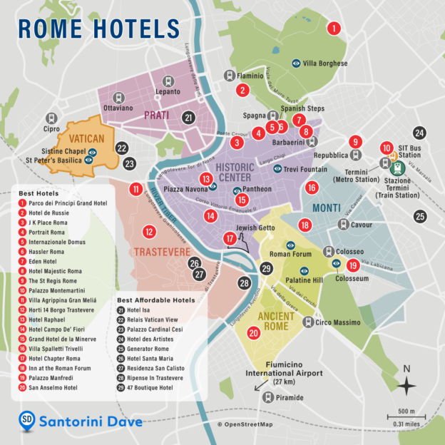 ROME HOTEL MAP Best Areas Neighborhoods Places To Stay   Rome Hotel Map 624x624 