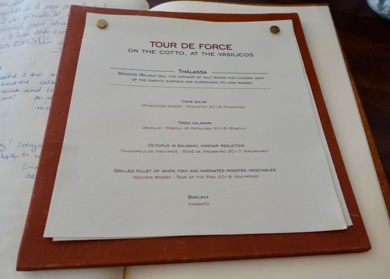 Tour de Force menu at The Vasilicos