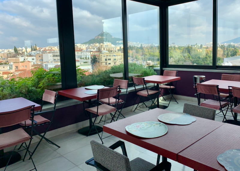 Restaurant terrace with views of Mount Lycabettus