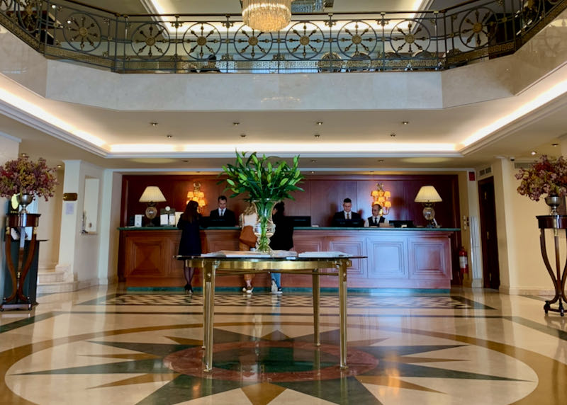 Elegant front desk at a fancy hotel