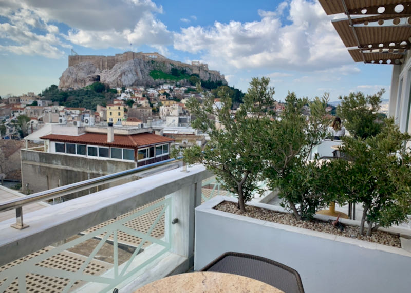 View of the Acropolis from a hotel balcony