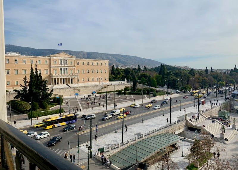 Hellenic Parliament building in Athens, as seen from across the street