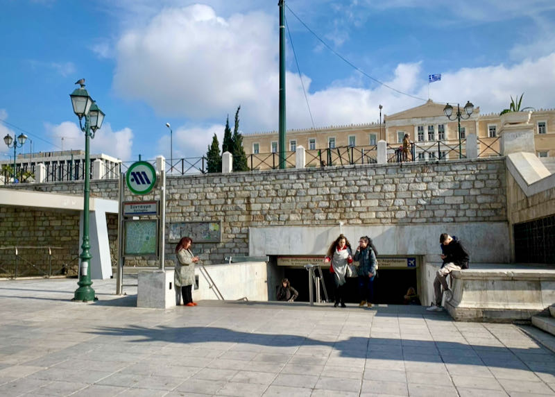 The main entrance to the metro station at Syntagma Square