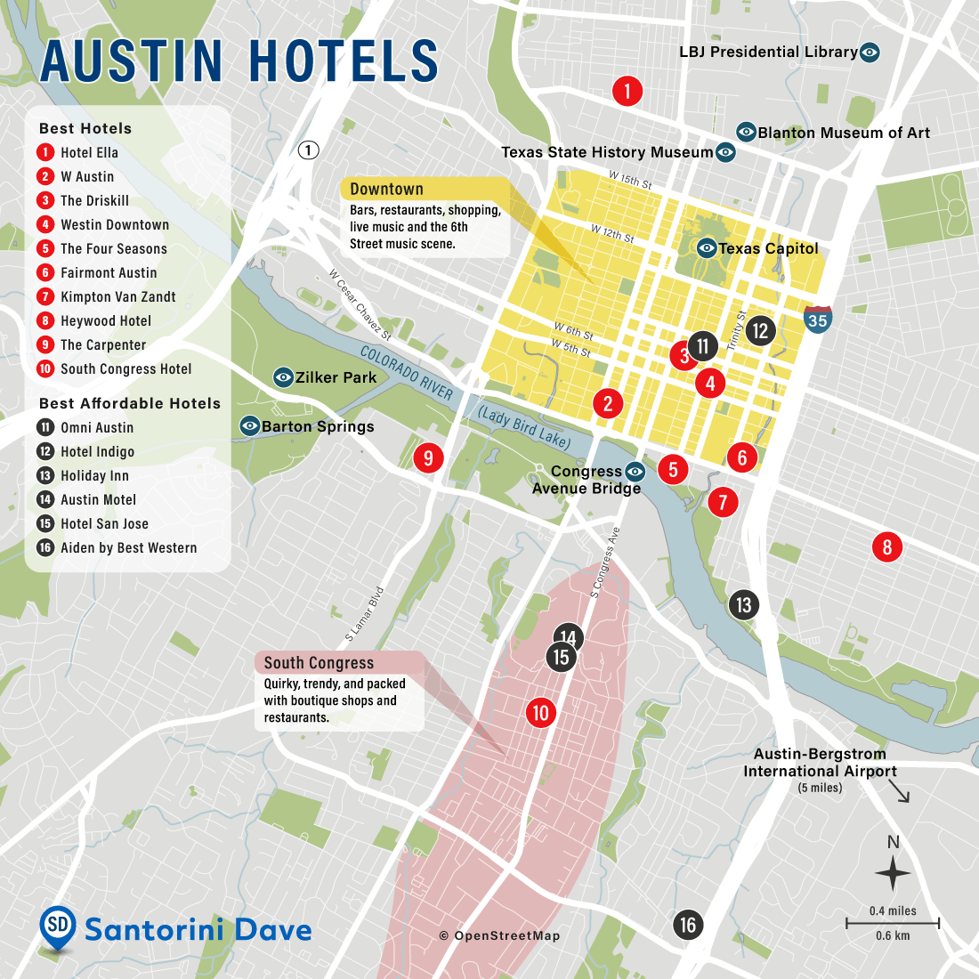 Map of Austin Hotels and Neighborhoods.