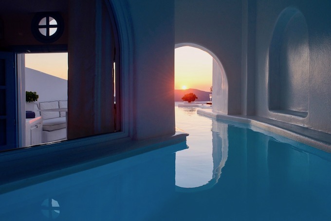 A river cave infinity pool in a Honeymoon Pool Suite at Dana Villas and Infinity Suites in Firostefani, Santorini