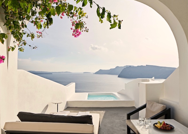 Alternate Honeymoon Suite terrace with bougainvillea