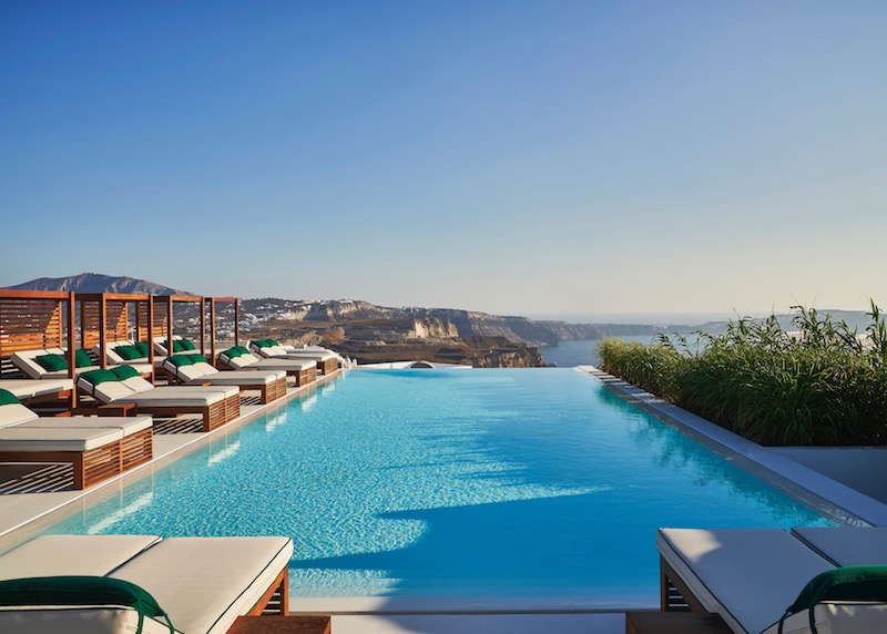 View of the caldera from the infinity pool of Katikies Garden in Fira.