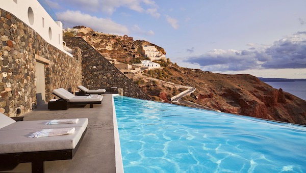 The new infinity pool at Charisma Suites in Oia.