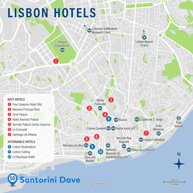 Lisbon Hotel Map - hotels near ace