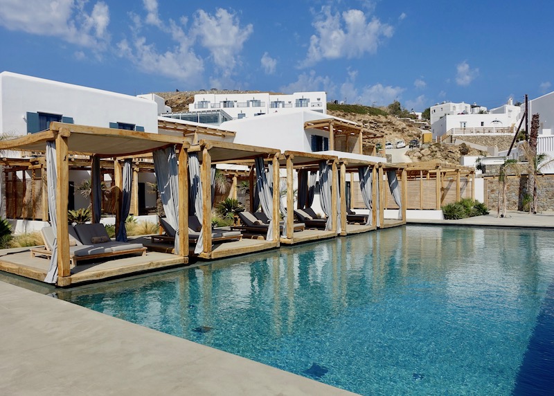 Pool cabanas at Branco Hotel in Mykonos