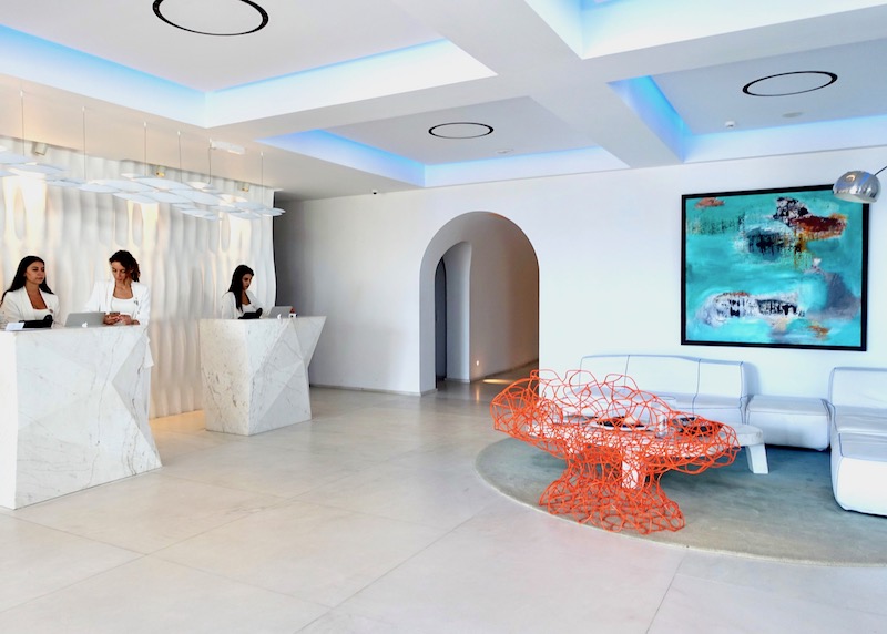 The reception area at Myconian Ambassador, Mykonos