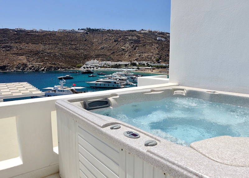 VIP Suite jacuzzi and view at Nissaki, Mykonos