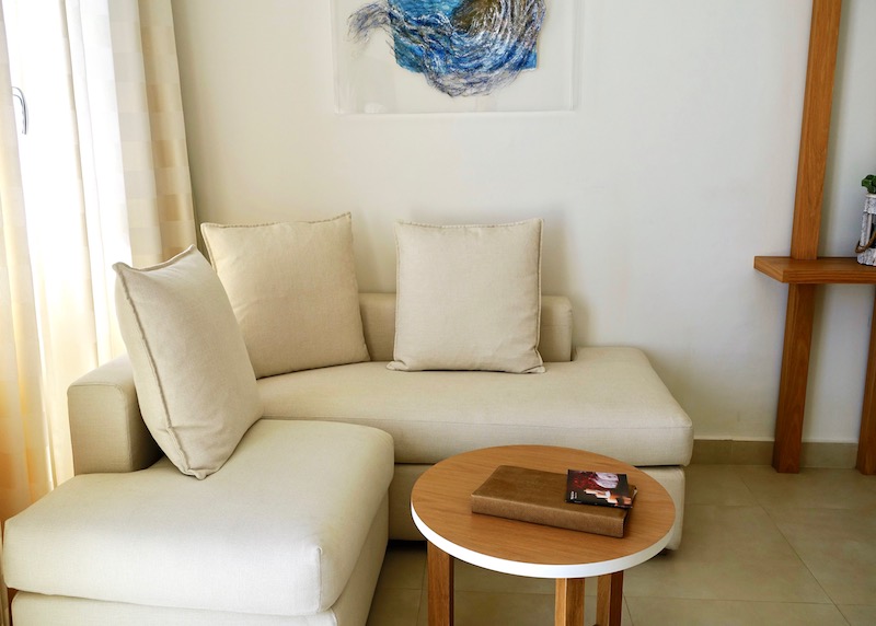 Seating area in VIP suite at Nissaki, Mykonos
