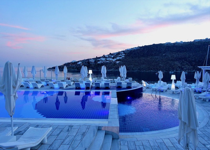 Petasos pool at night, Platis Gialos, Mykonos