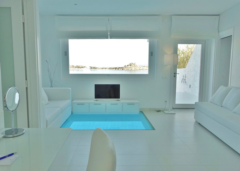 Living room of a Prince Pool Suite at Petasos Beach Resort, Mykonos