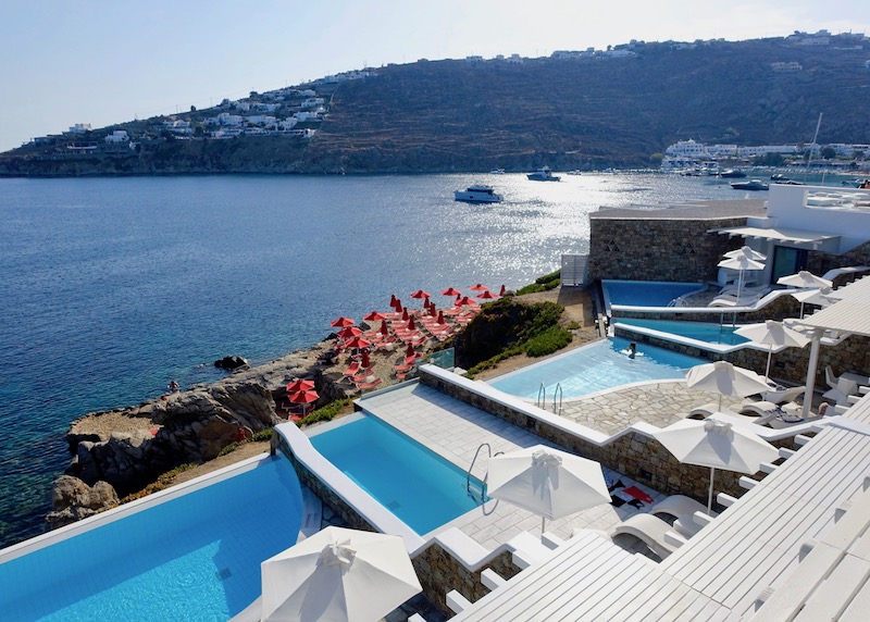 An array of private pools at Petasos Beach Resort in Platis Gialos, Mykonos.