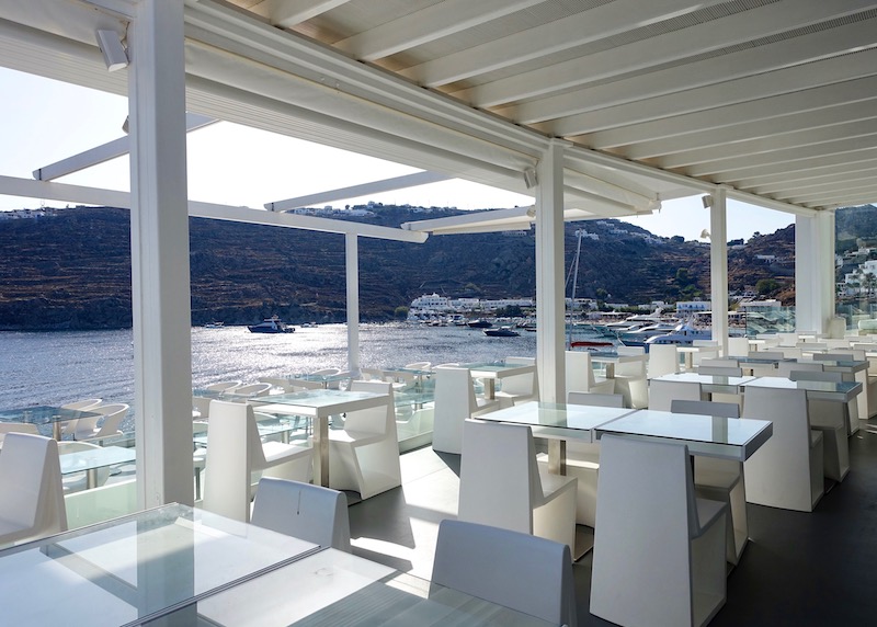 VIP restaurant view to Psarou at Petasos Beach Resort, Mykonos