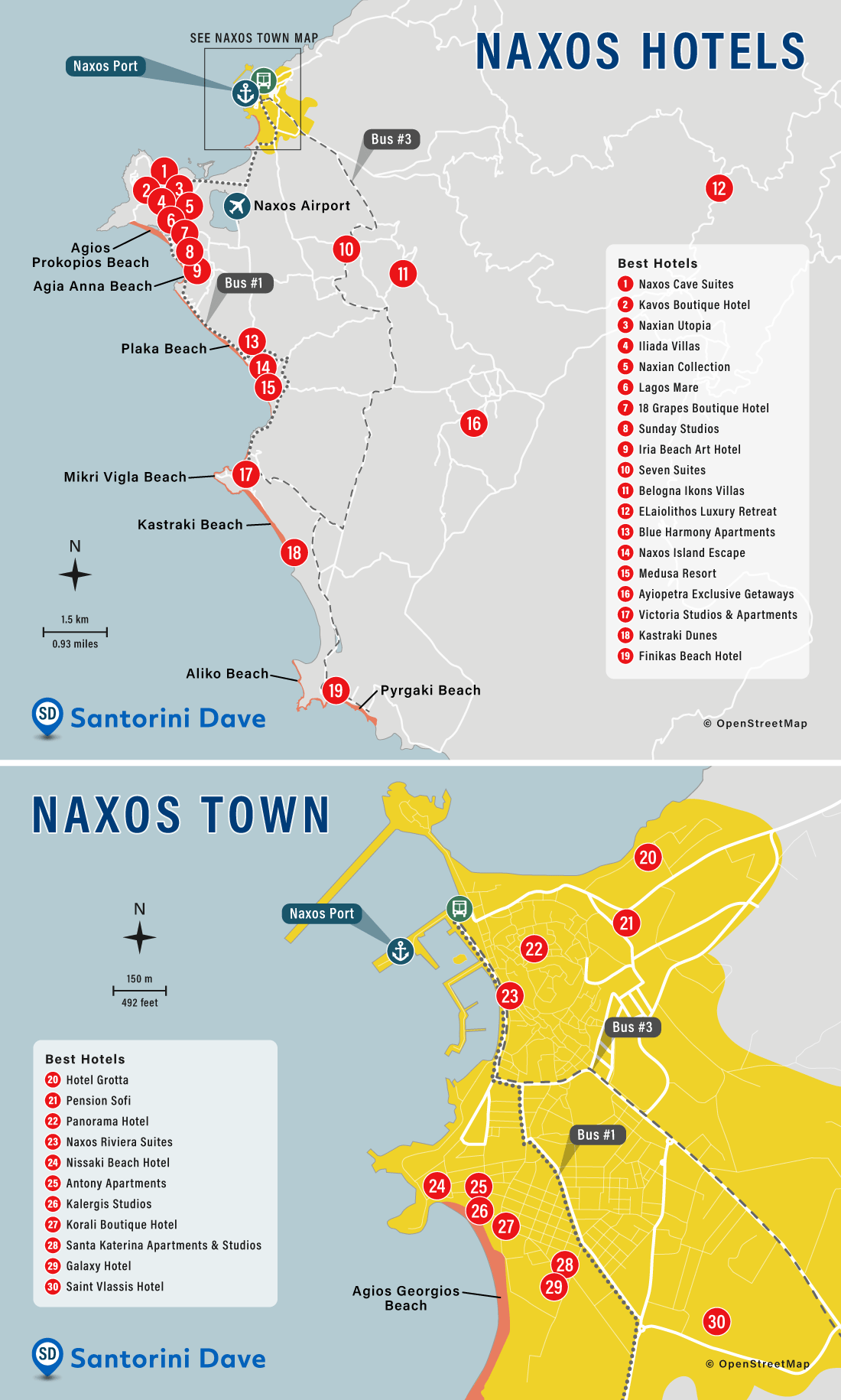 Map of Naxos Hotels and Beach Resorts