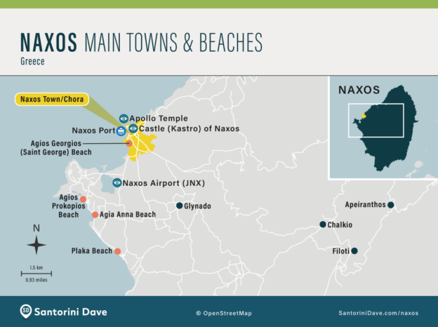 Naxos Tourist Maps - Beaches, Attractions, Towns, Airport &amp; Ferry Port