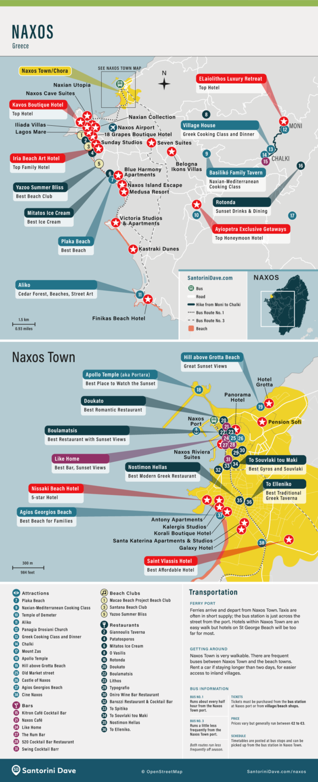 Naxos Tourist Maps - Beaches, Attractions, Towns, Airport &amp; Ferry Port