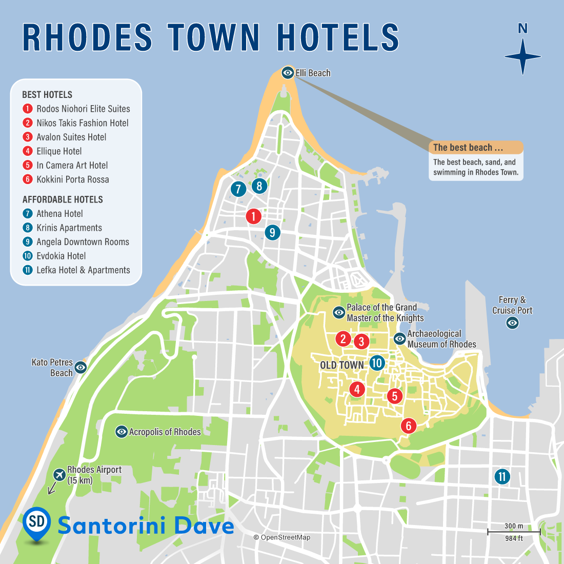 Map of Rhodes Town Hotels