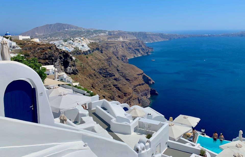 Santorini hotel and swimming pool.