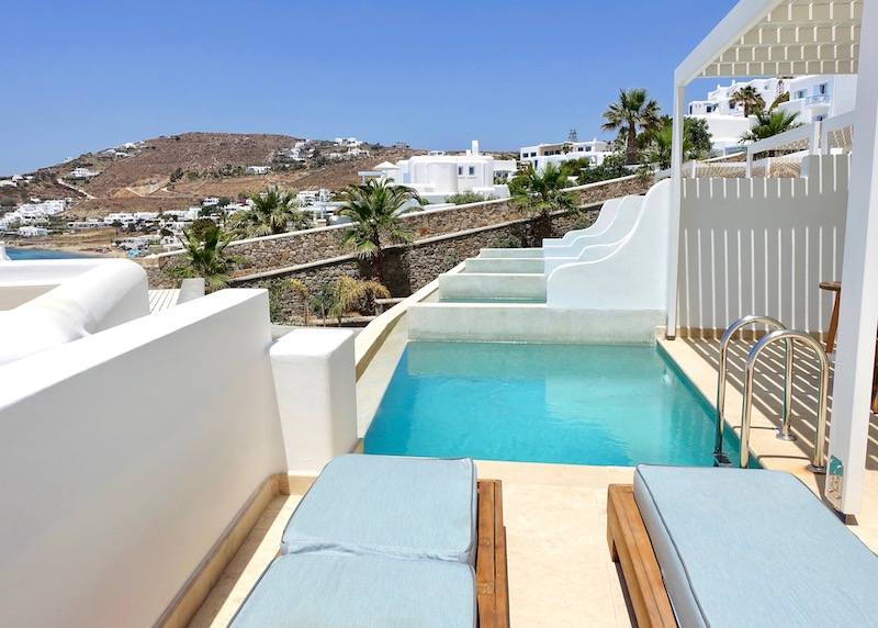 View from the sunbeds in the Exclusive Suite with Private Pool at Anax Resort in Agios Ioannis, Mykonos