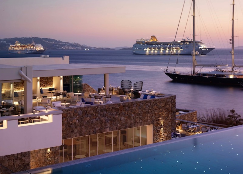 Lafs Restaurant, marina, and boats at Mykonos Riviera in Tourlos