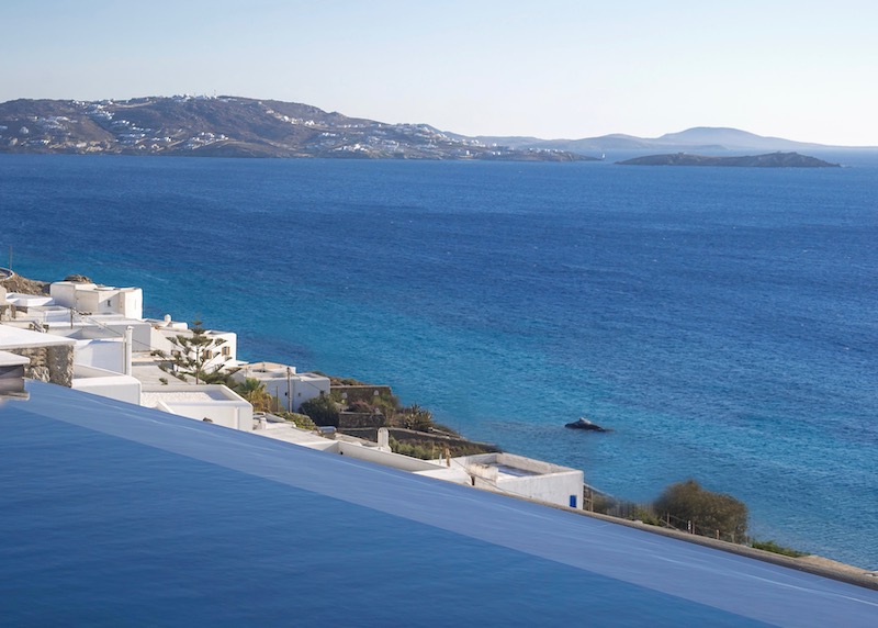 Infinity pool and sea view from the 8 Bedroom Villa at Mykonos Riviera in Tourlos