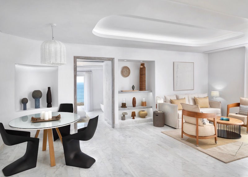 Living room of the 8 bedroom villa at Mykonos Riviera, Tourlos