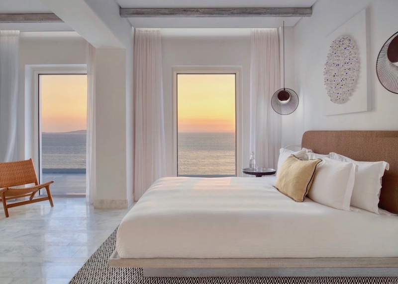 Sunset view from a bedroom in the villa at Mykonos Riviera