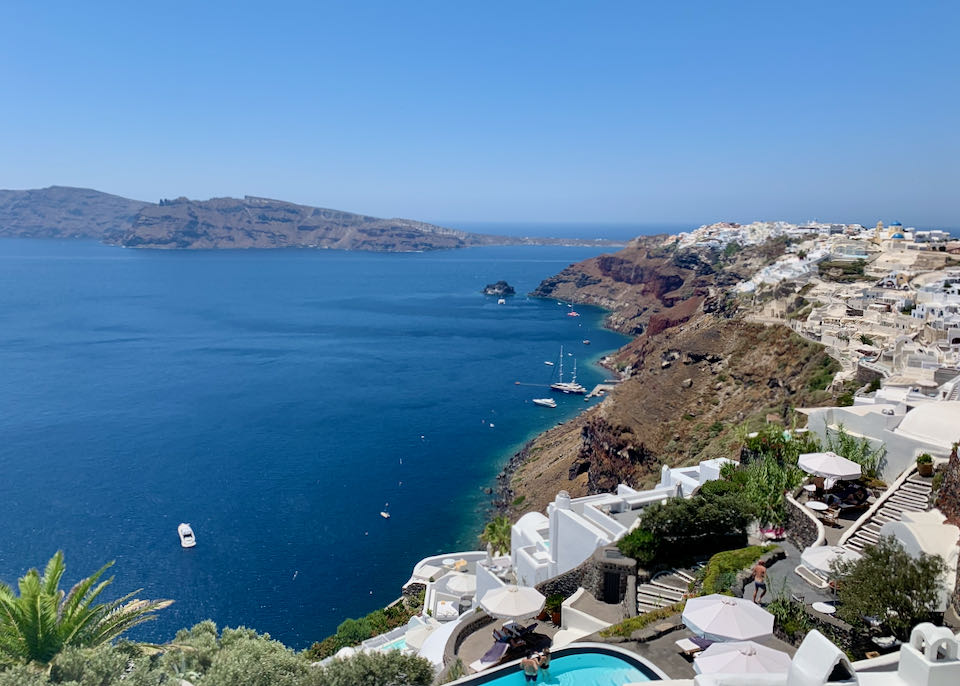 Premium Photo  Mediterranean sea view over caldera in thira