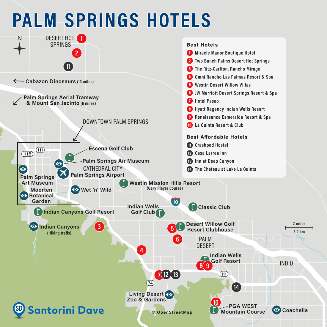 PALM SPRINGS HOTEL MAP Best Areas Neighborhoods Places To Stay   Palm Springs All Hotels Map 