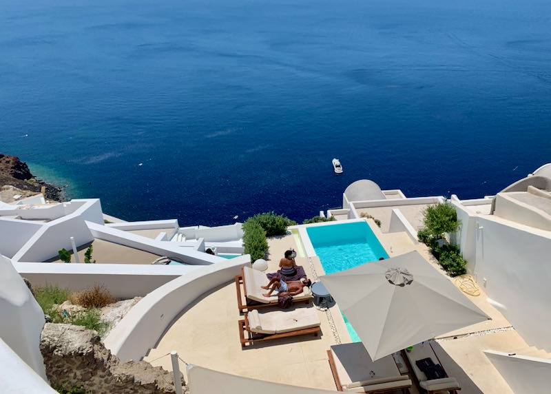 Pool view from Amaya Hotel in Oia, Santorini.