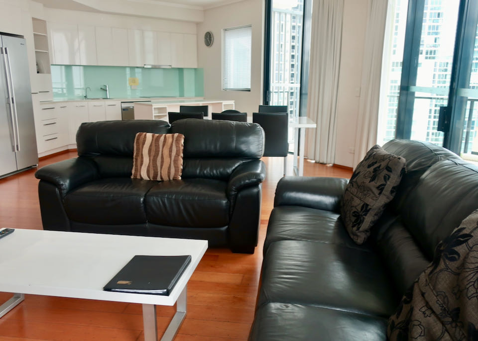 Apartments feature leather sofas.