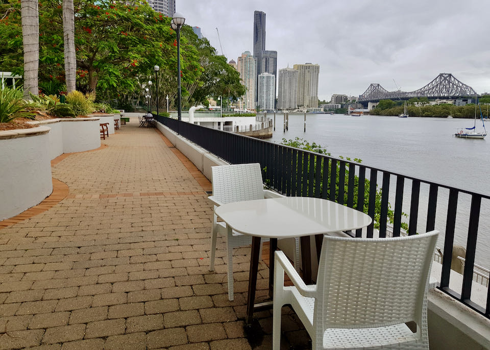 The brasserie offers riverside seating.