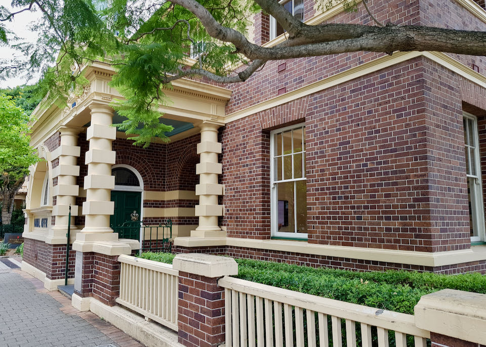 The neighborhood has several restored buildings.