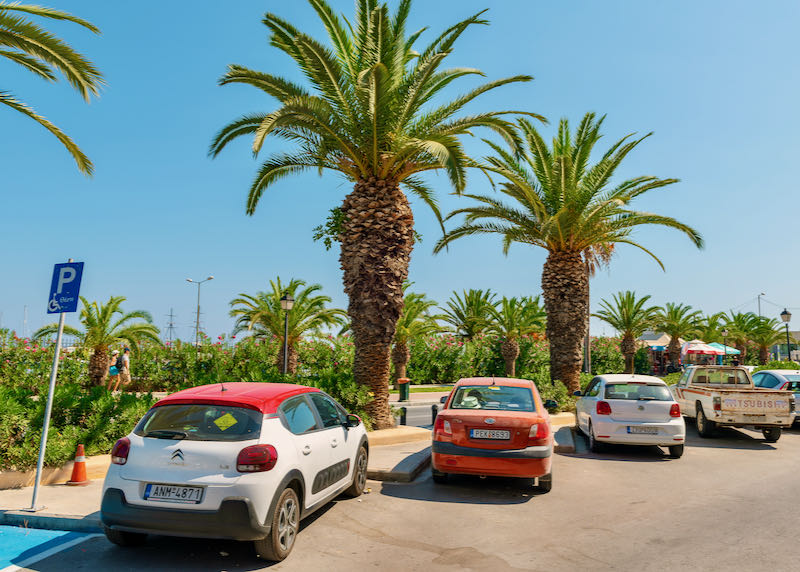 Parking with rental car in Crete.