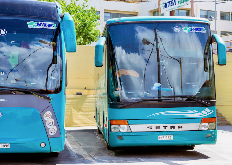 Bus vs rental car transportation in Crete.