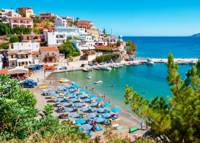 Small towns and beaches in Crete with rented car.