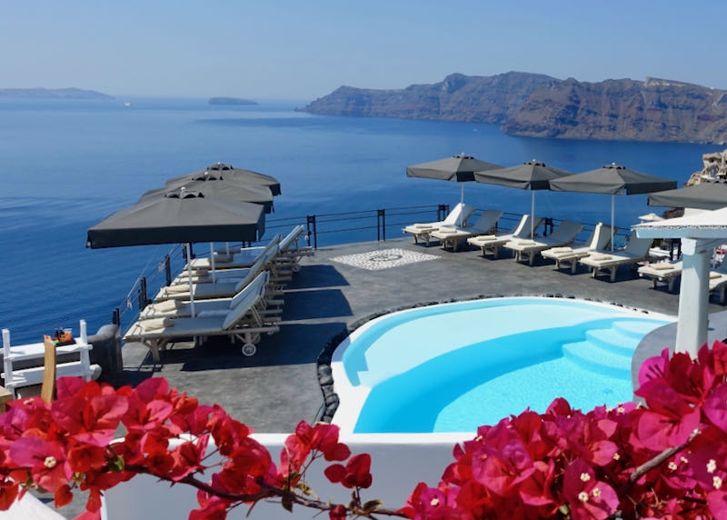 Hotel pool with caldera view.