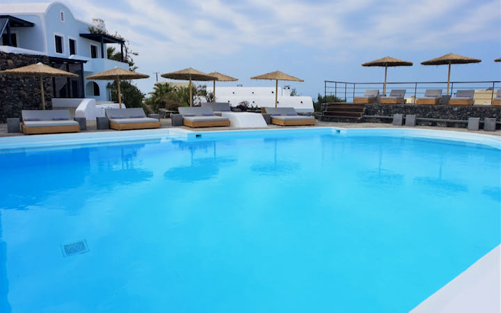 Pool at Vedema Resort in Megalochori, Santorini.