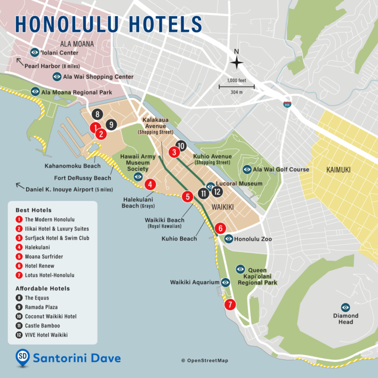 HONOLULU HOTEL MAP Best Areas Neighborhoods Places To Stay   Honolulu Hotel Map 768x768 