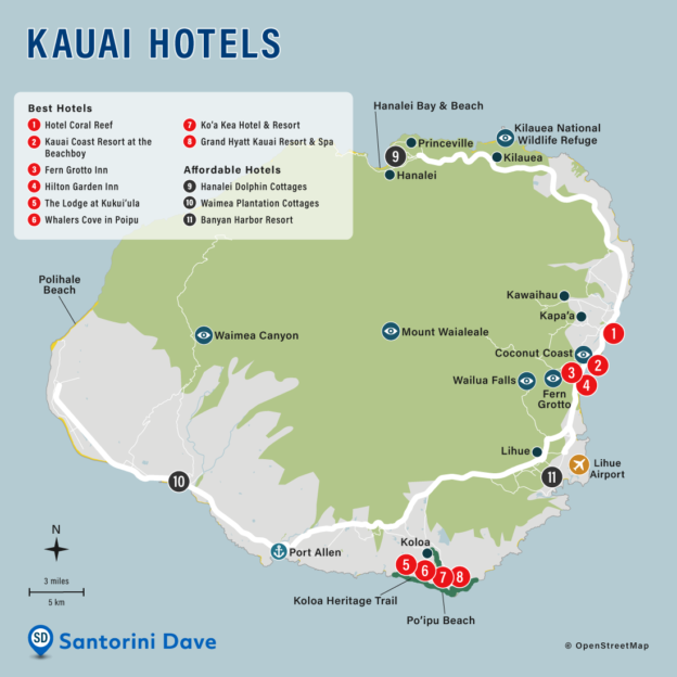 KAUAI HOTEL MAP Best Areas Neighborhoods Places To Stay   Kauai Hotel Map 624x624 