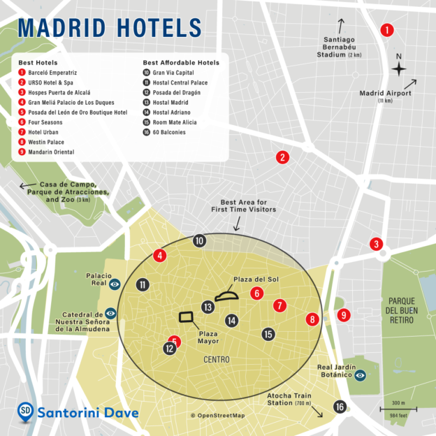 MADRID HOTEL MAP 16 Best Places To Stay   Madrid Hotel Map 624x624 