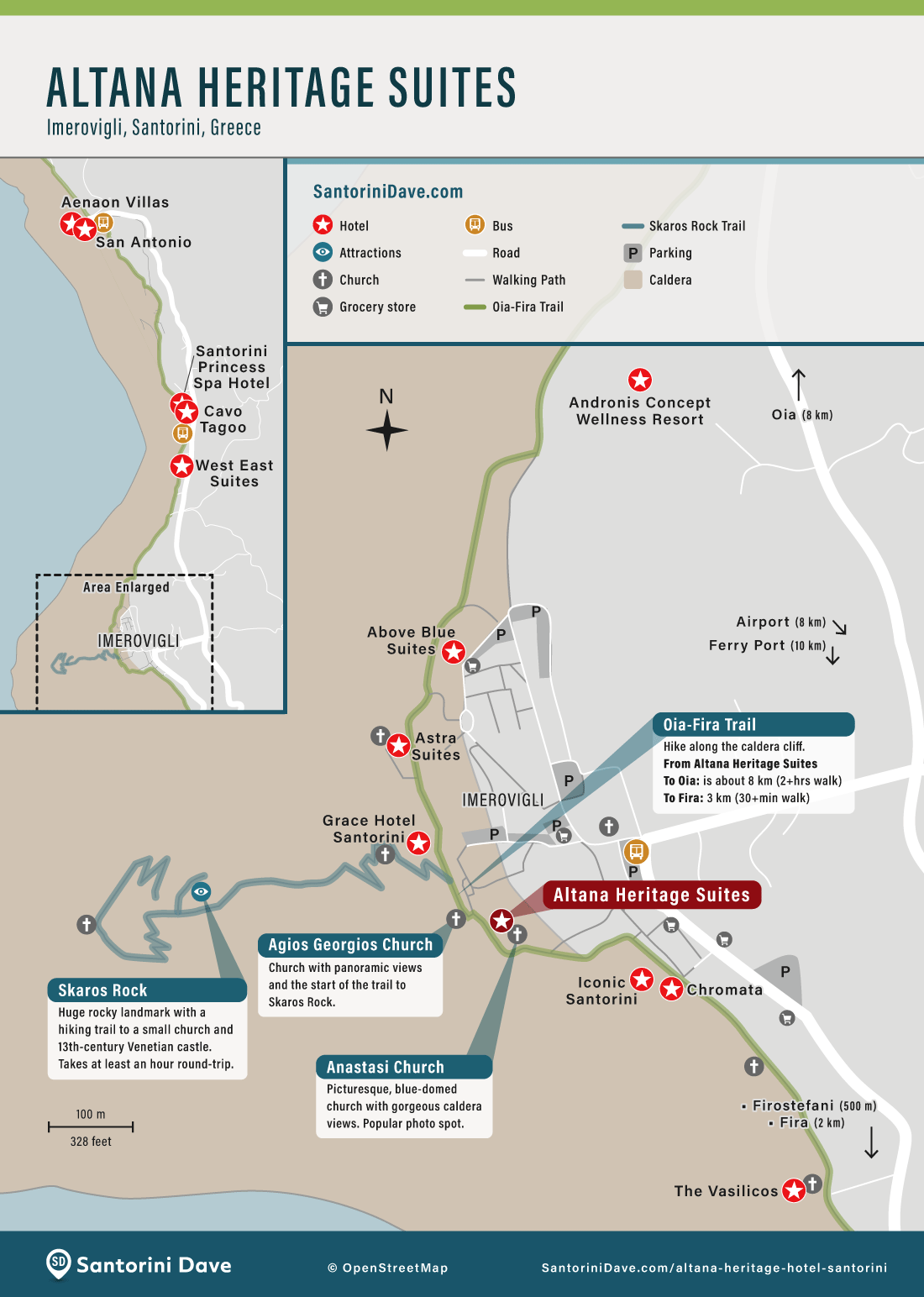 Map of Altana Heritage Suites in Imerovigli.