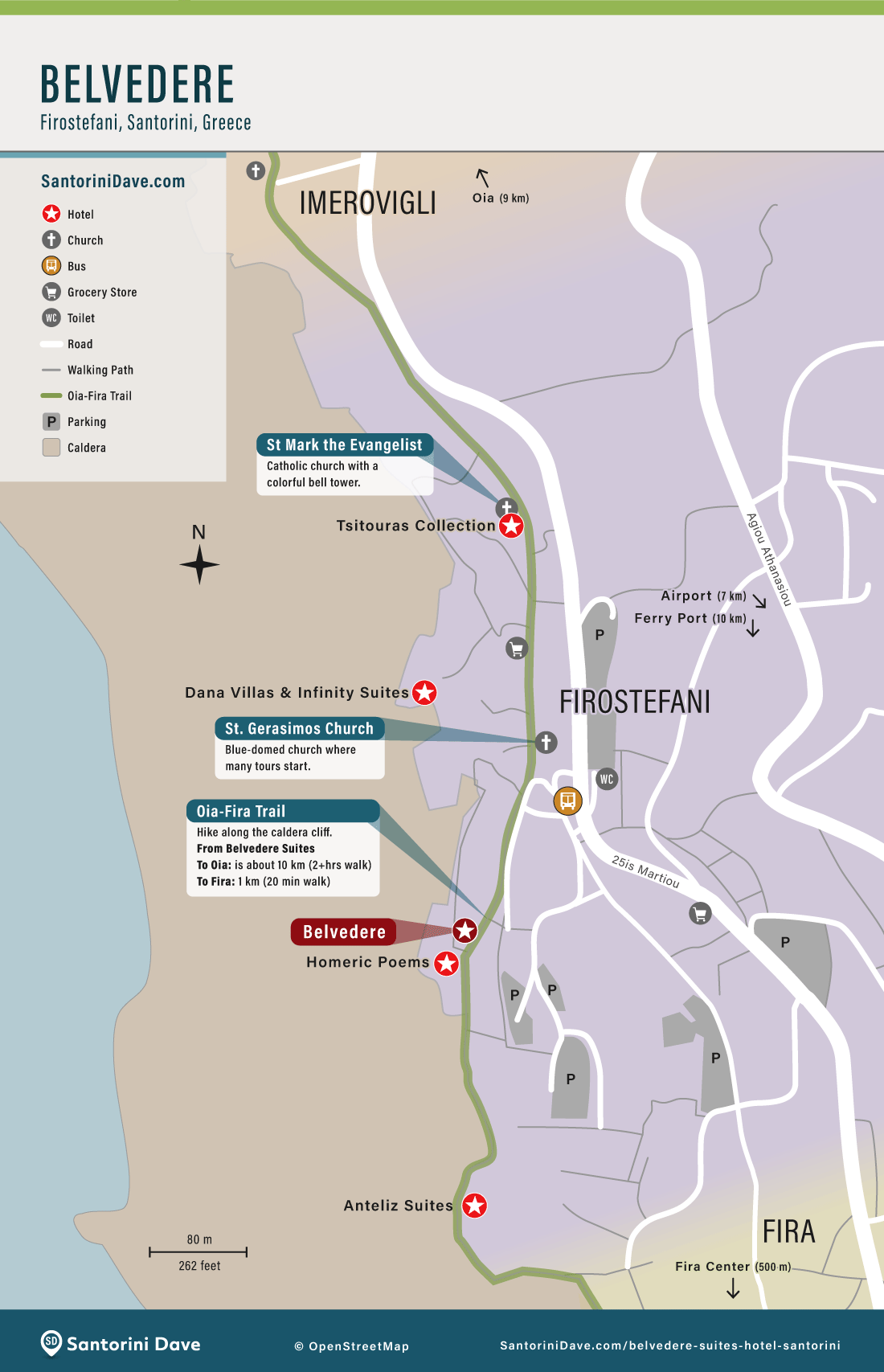 Map of Belvedere in Firostefani, Santorini.