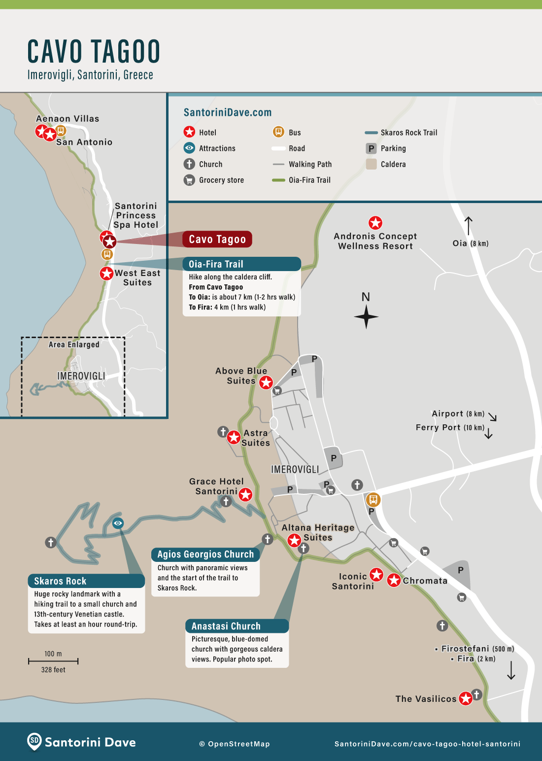 Map of Cavo Tagoo Hotel in Imerovigli.